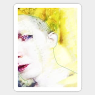 Portrait, digital collage and special processing. Face glimpse.Very beautiful guy. Very soft. Warm yellow, white. Sticker